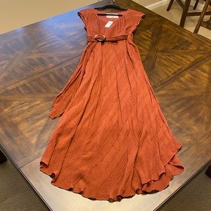 NWT Long Burnt Orange Anthropologie Dress Size 6